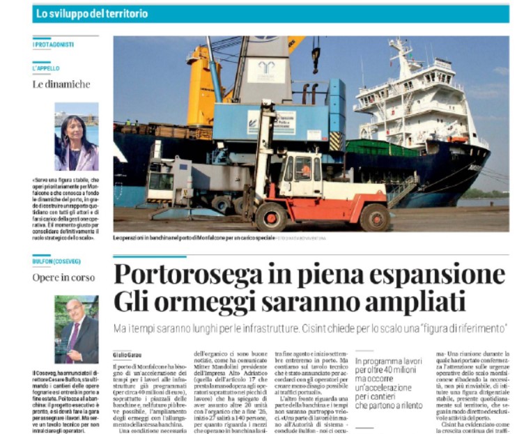 Grandi investimenti nel Porto di Monfalcone grazie alla sinergia con la Regione FVg, l'AdSPMAO ed il Coseveg