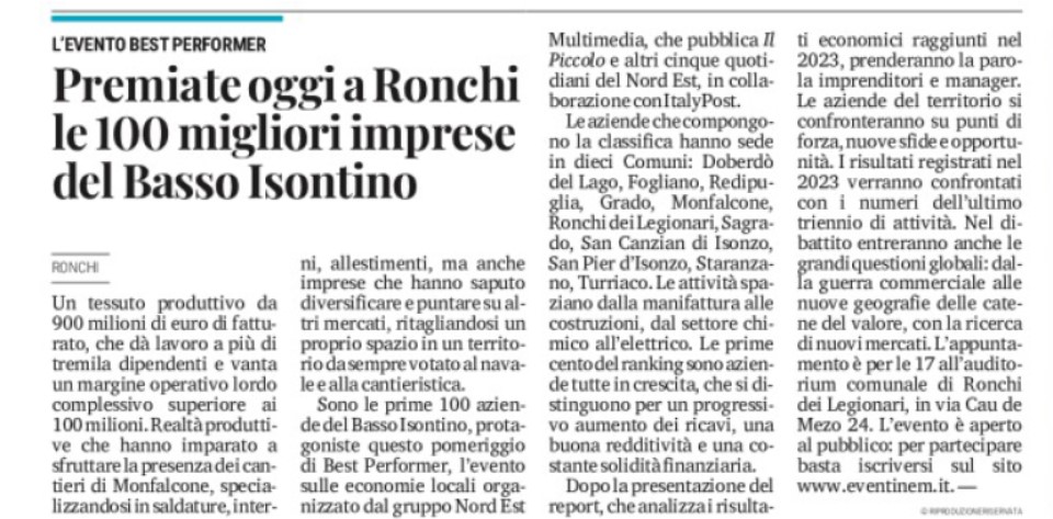 le 100 migliori aziende del Basso Isontino