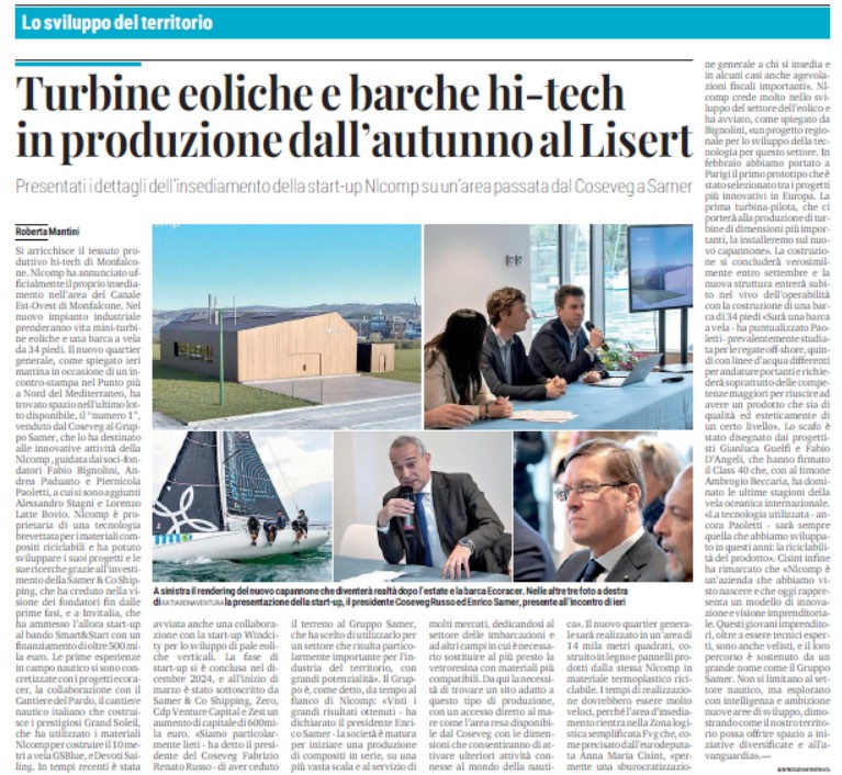 Turbine eoliche e barche hi-tech in produzione dall’autunno al Lisert