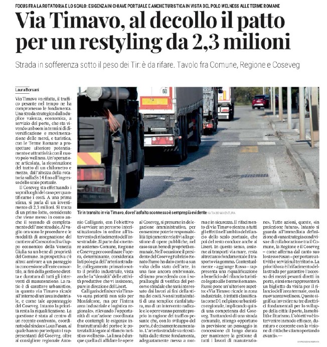 Via Timavo, al decollo il patto tra Regione FVg, Comune di Monfalcone e Coseveg per un restyling da 2,3 milioni di euro